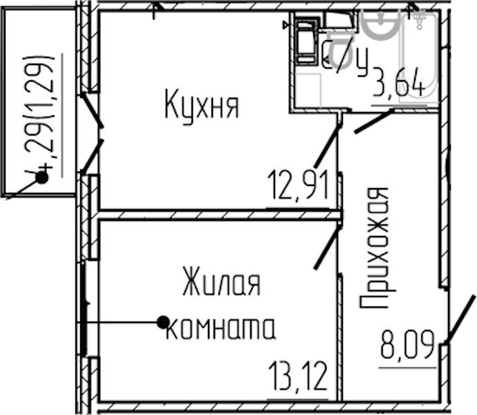 1-комнатная квартира 39.05 м², 6/8 эт., ЖК «SERTOLOVO PARK»